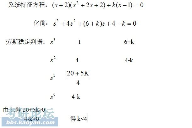 求助!一道求闭环系统稳定的临界k值,求得k为负