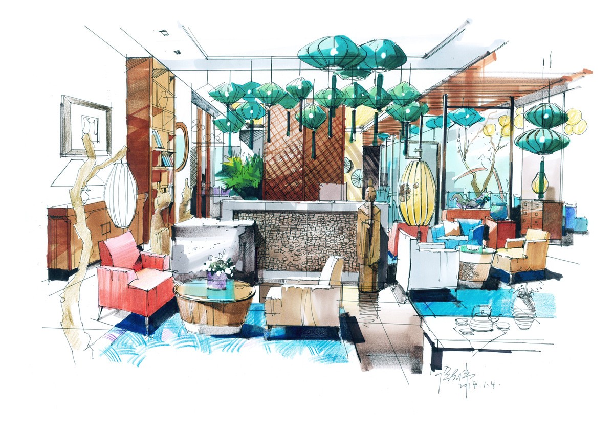 休闲咖啡茶座手绘效果图.jpg